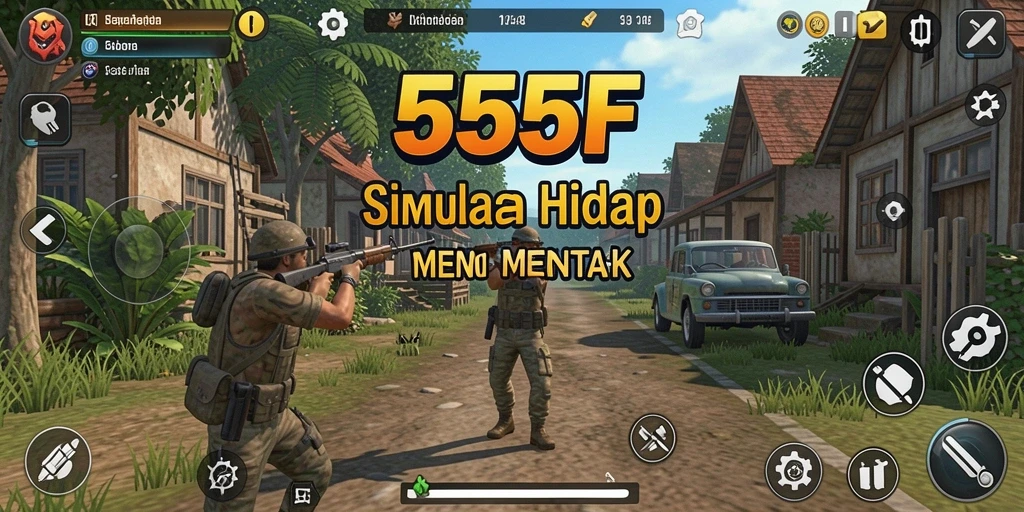 Screenshot utama 555F yang menunjukkan gameplay simulasi yang mendalam.