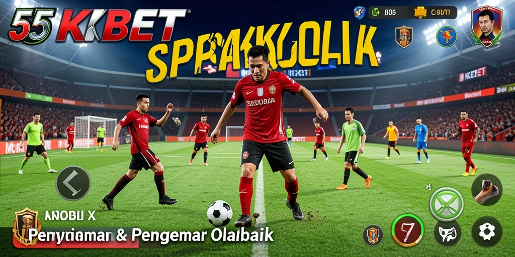 Tampilan gameplay seru dari 55KBET yang menampilkan aksi sepak bola.