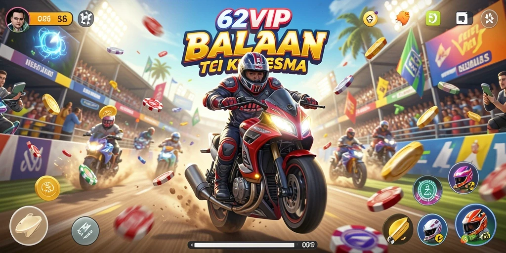 Screenshot gameplay 62VIP menunjukkan mobil balap di lintasan yang menantang.