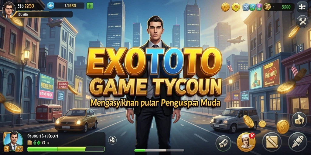 Screenshot EXOTOTO menampilkan gameplay seru dalam membangun bisnis Tycoon.