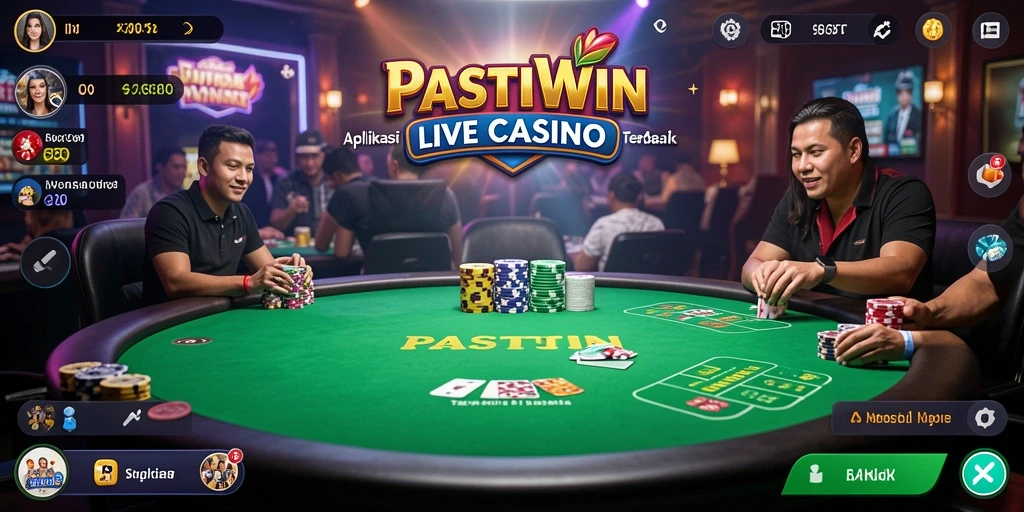 Screenshot gameplay PASTIWIN menampilkan dealer yang sedang memandu permainan Live Casino.