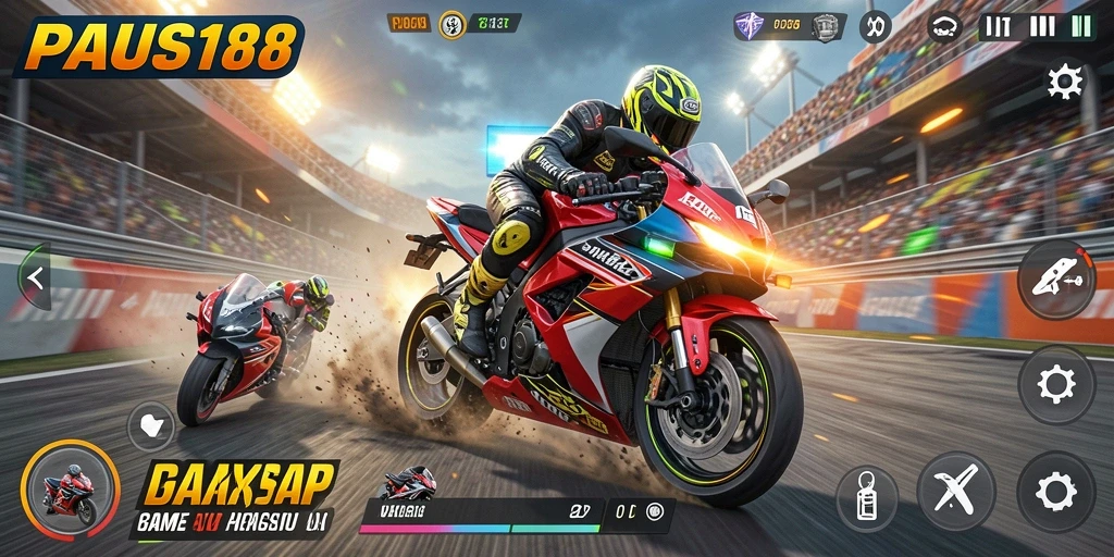 Tampilan aksi balap motor yang menegangkan dalam PAUS188.
