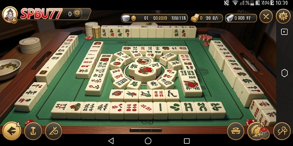 Tampilan gameplay SPBU77 dengan tabel Mahjong yang menantang.