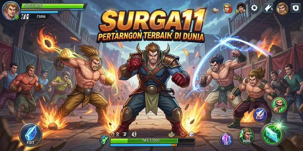 Tampilan gameplay <strong>SURGA11</strong> yang penuh aksi dan strategi dalam pertarungan.