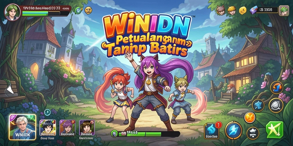 Screenshot gameplay WINIDN menampilkan karakter Anime dalam pertempuran epik.
