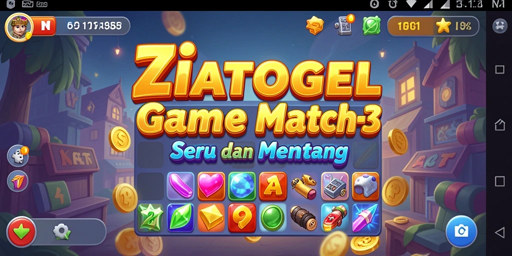 Tampilan gameplay ZIATOGEL dengan permata berwarna-warni yang menarik.
