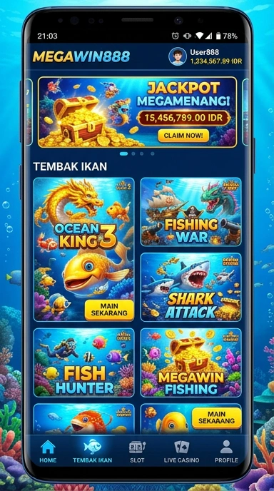 Tampilan antarmuka megawin888 yang sederhana dan intuitif.